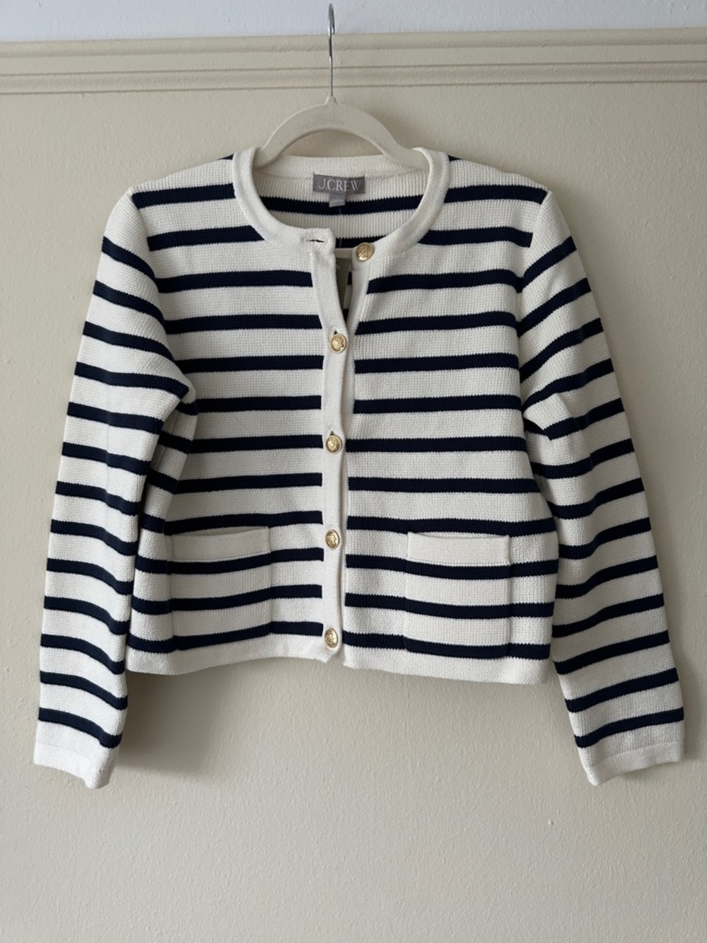 J. Crew Women’s Navy and White Striped Cardigan Blazer